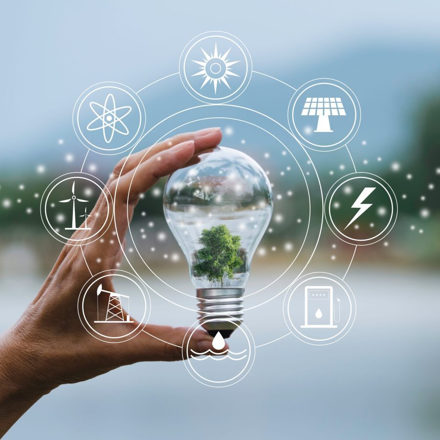 Innovation and energy concept of hand hold a light bulb and copy space for insert text.
